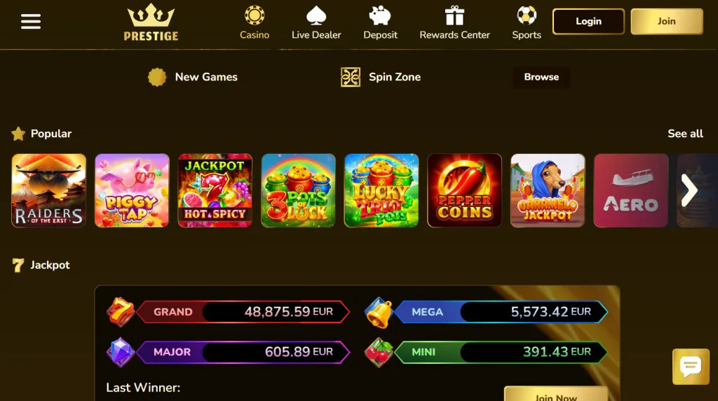 Casino Prestige current game lobby image