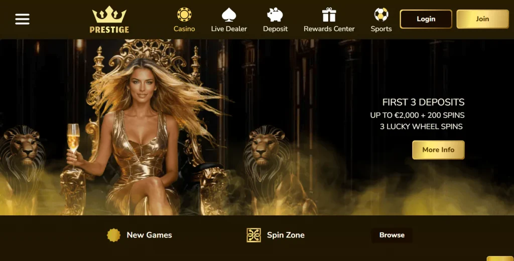 Current Casino Prestige welcome promotion and bonus terms panel